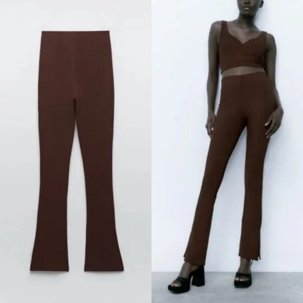 Zara Brown Ribbed Flared Pants Size S